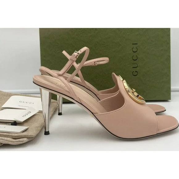 NEW Gucci Blondie GG Leather Ankle Strap Sandals Heels Box 39 AUTHENTIC! - Picture 6 of 12